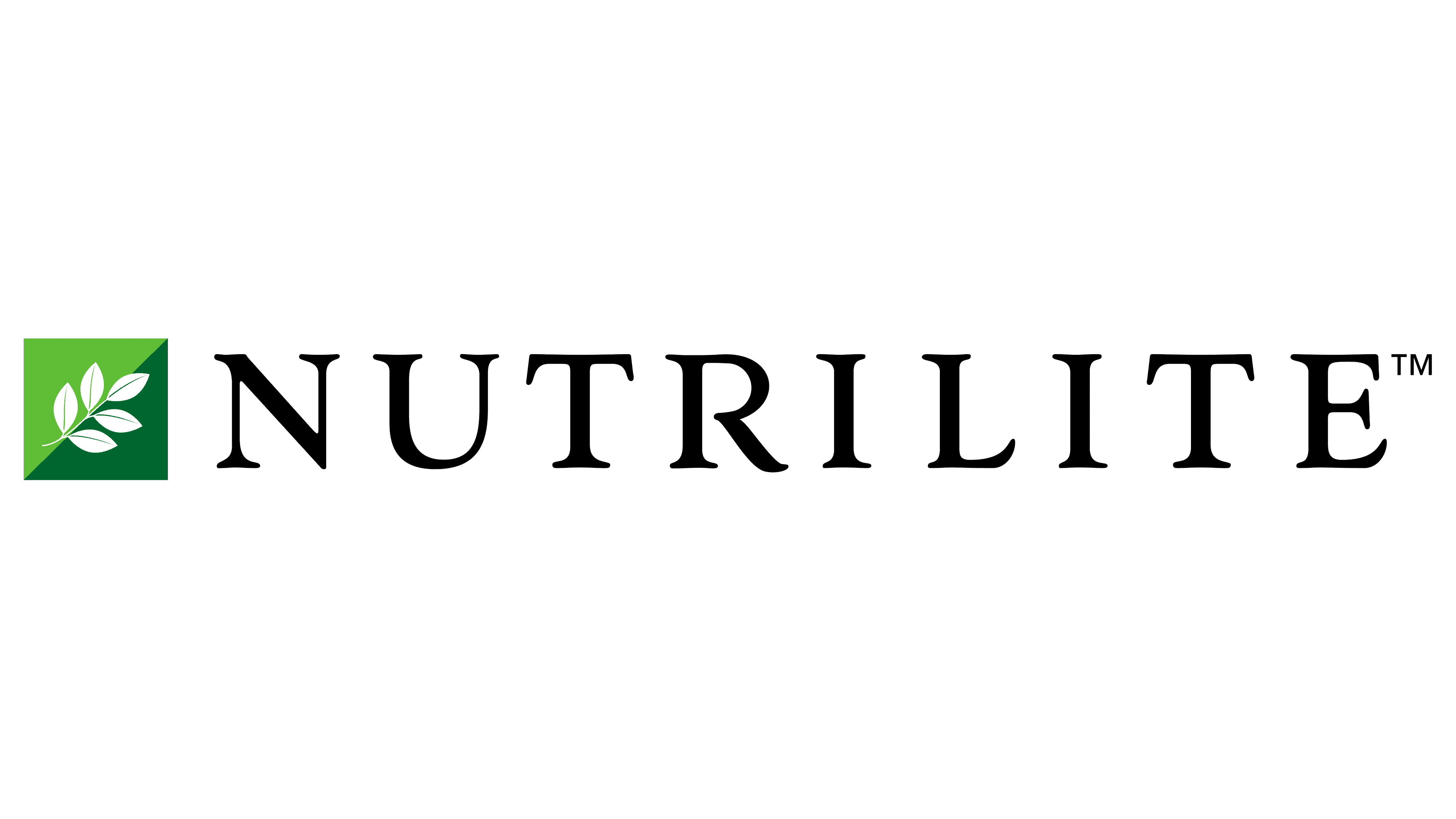 Nutrilite logo featuring a green square with a white branch and leaves icon to the left of the word Nutrilite in black uppercase letters.